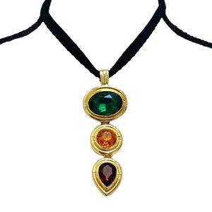VINTAGE SMB SANDI MILLER BURROWS GREEN, AMBER & PURPLE STATEMENT GOLD PENDANT